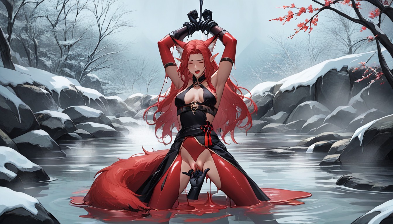 Red Fox Tail, Woman, Onsen AI Porn