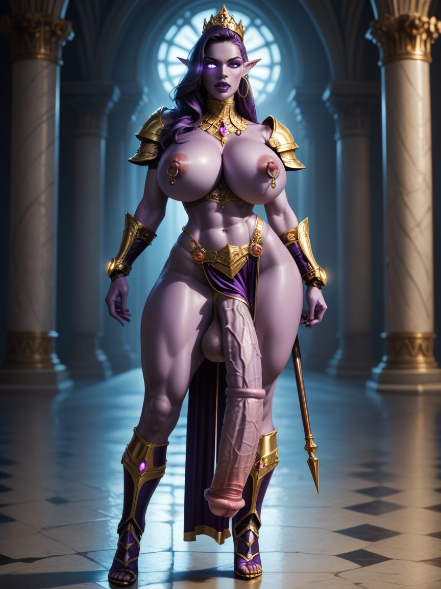 Squeezing Cock With Hand, Sexy Body, Futanari Elf Standing AI Porn
