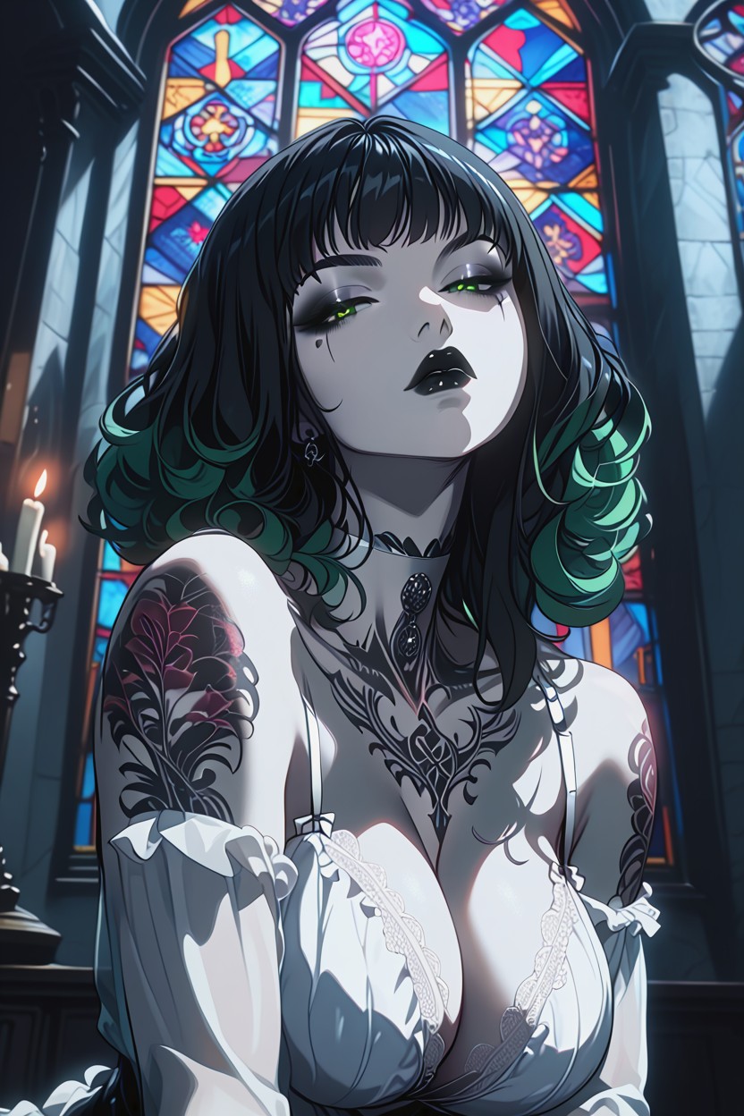 Ultra Detailed, Green Eyes, Eyes Half Closed Hentai AI Porn