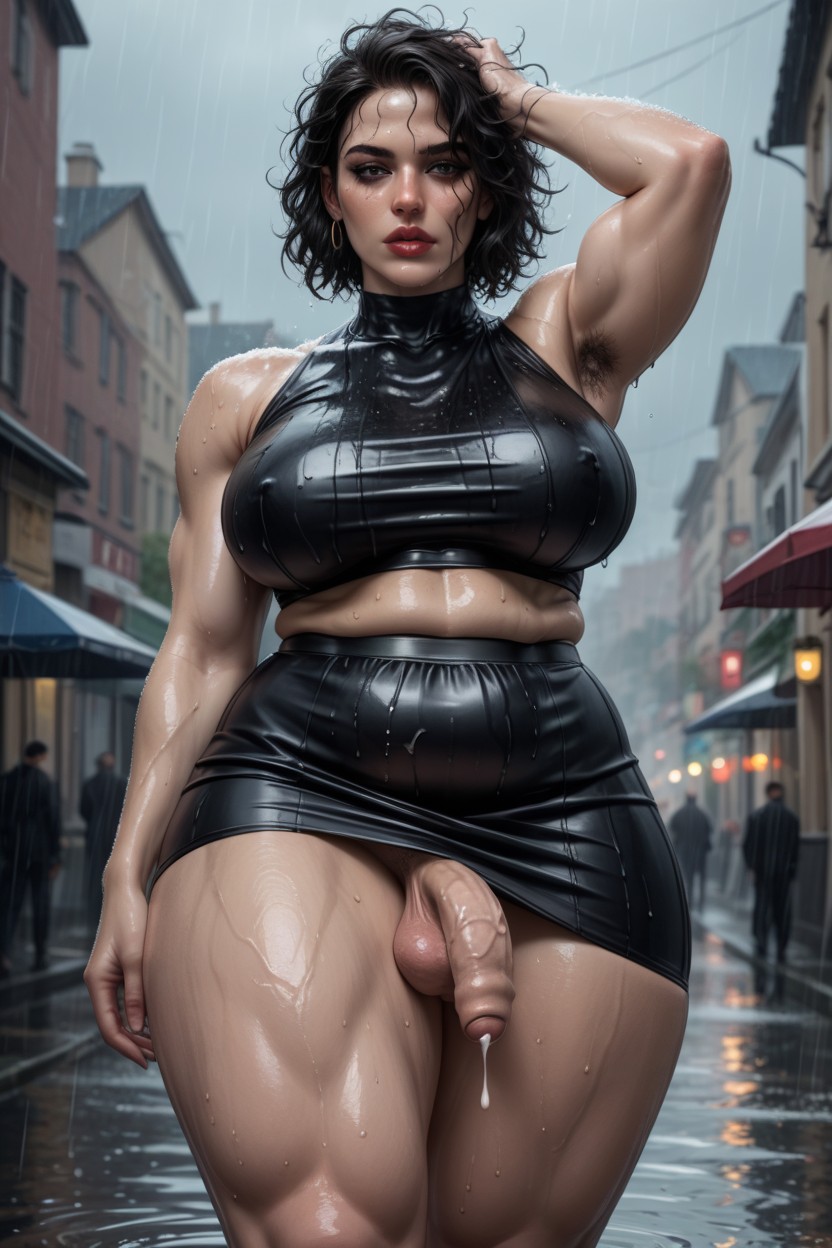 Chubby, Messy Hair, Skirt Shemale AI Porn
