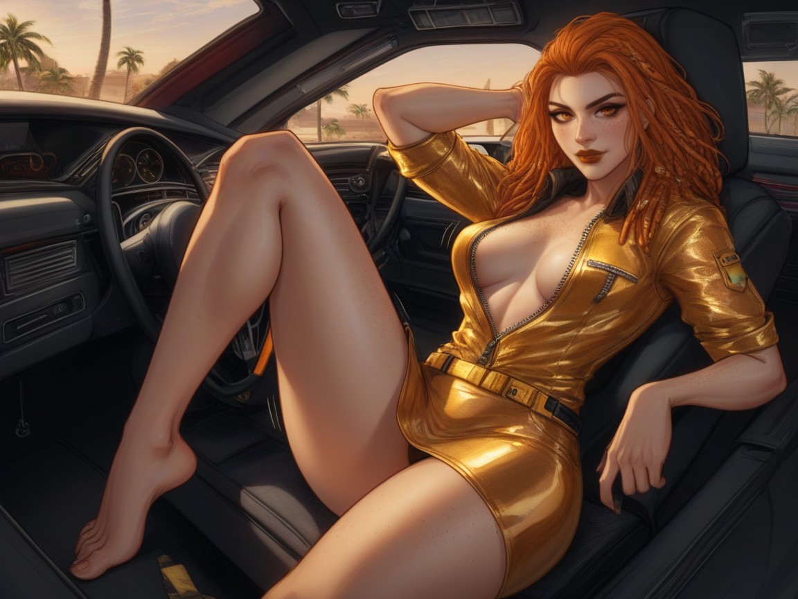Woman Putting Gigantic Cardboard Box On Back Of A Truck, Brown Eyes, Afterimage Latina AI Porn