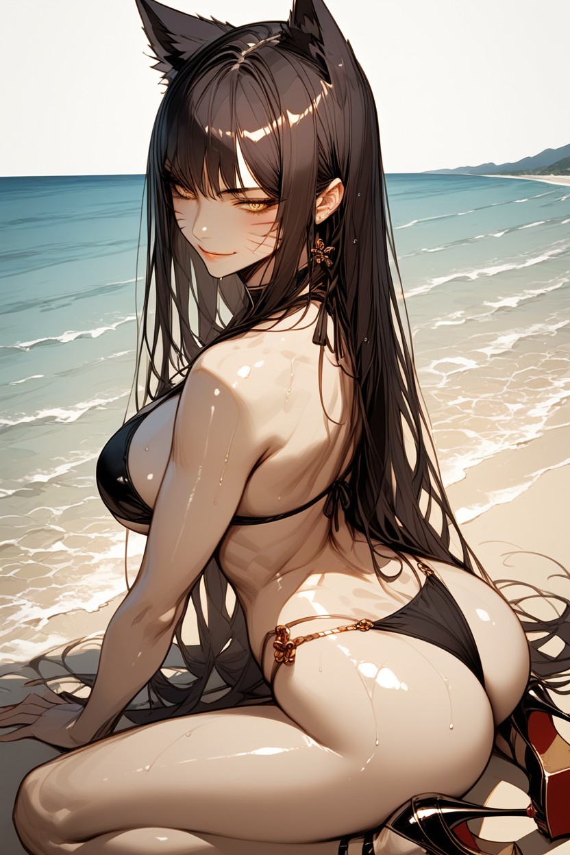 Wet Hair, Full Lips, Gold Eyes Hentai AI Porn