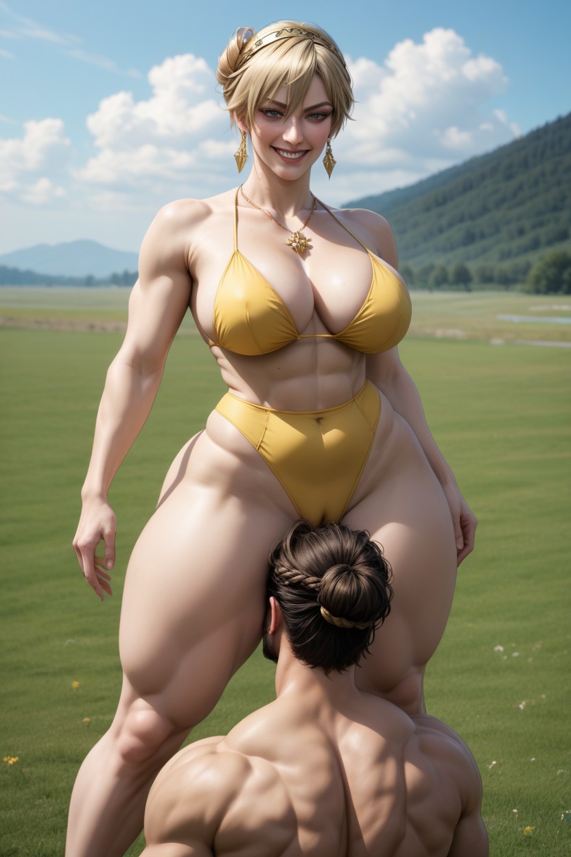 Femdom, Strong Legs, Yellow Bikini AI Porn