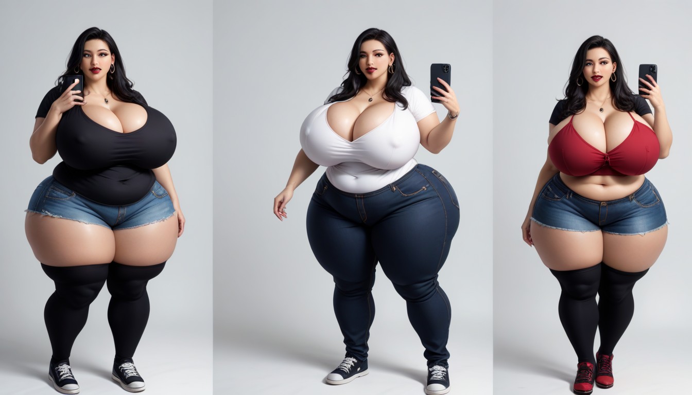 Fat Gothic, The Most Perfect Split Screen Veiws Of Her Going Thought An Ultra Mega Massive Busty Weight Gain In Sequence, Cleavage BBW AI Porn