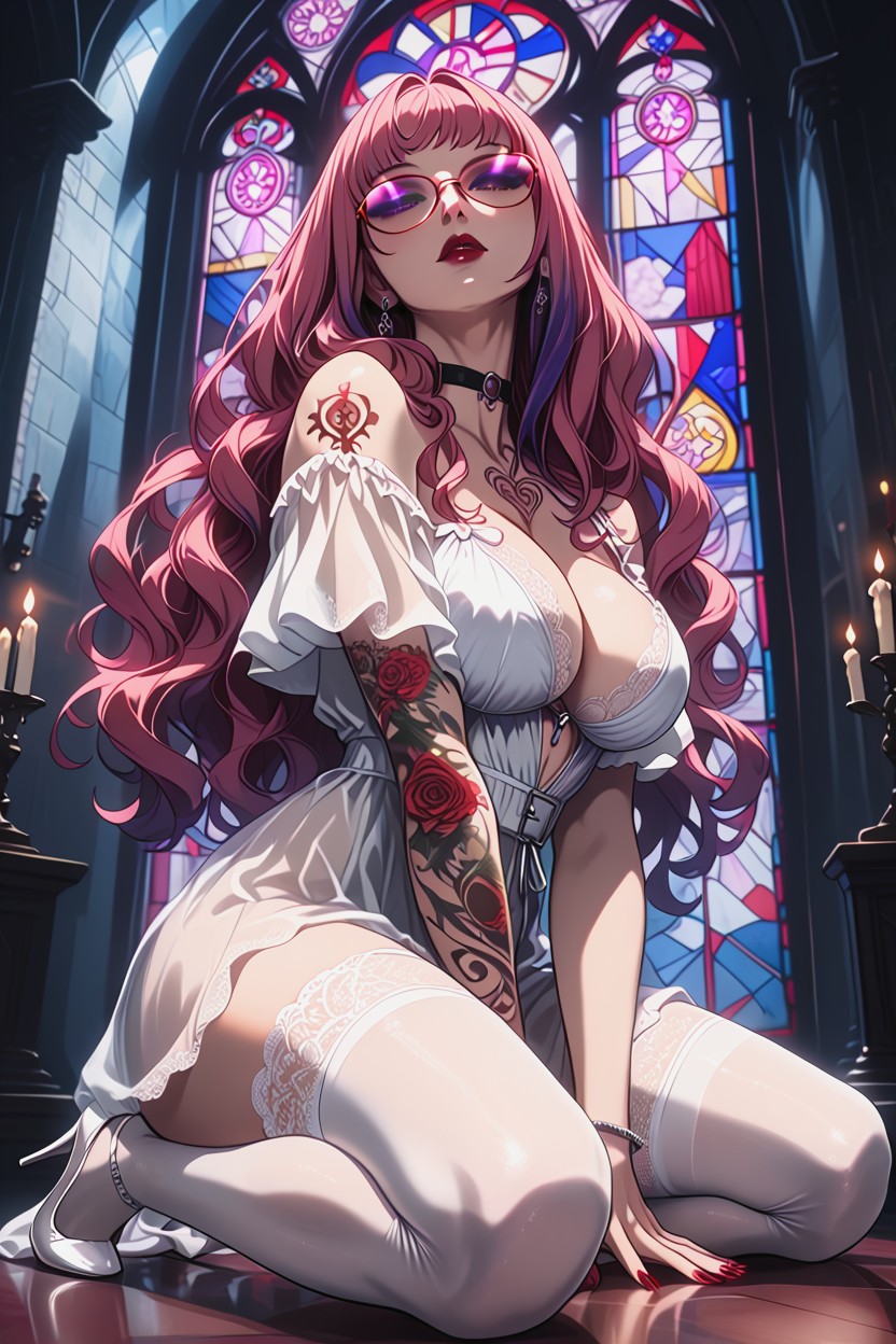 Samantha Vampire Woman, Kneeling On A Gothic Marble Floor, Ultra Detailed Hentai AI Porn