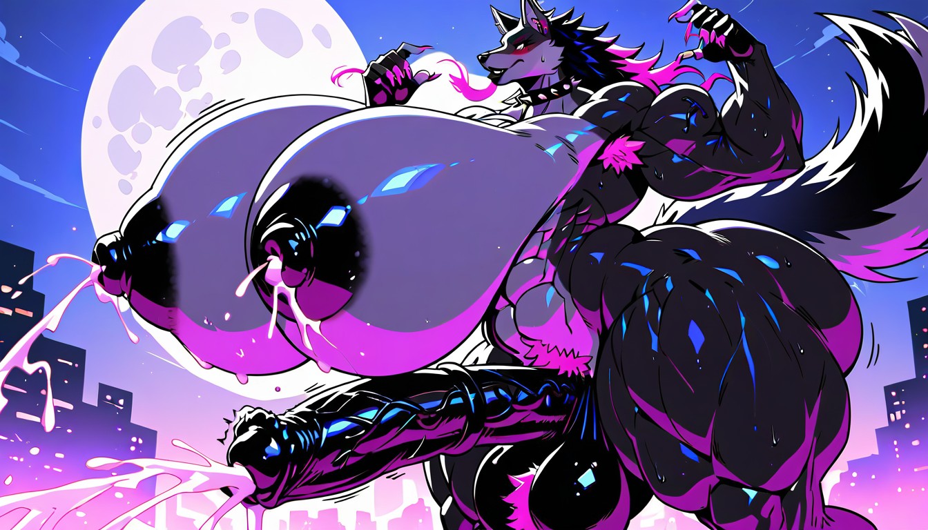 Gigantic Breasts, Long Fluffy Wolf Tail, Wide Hips Porno IA Furry