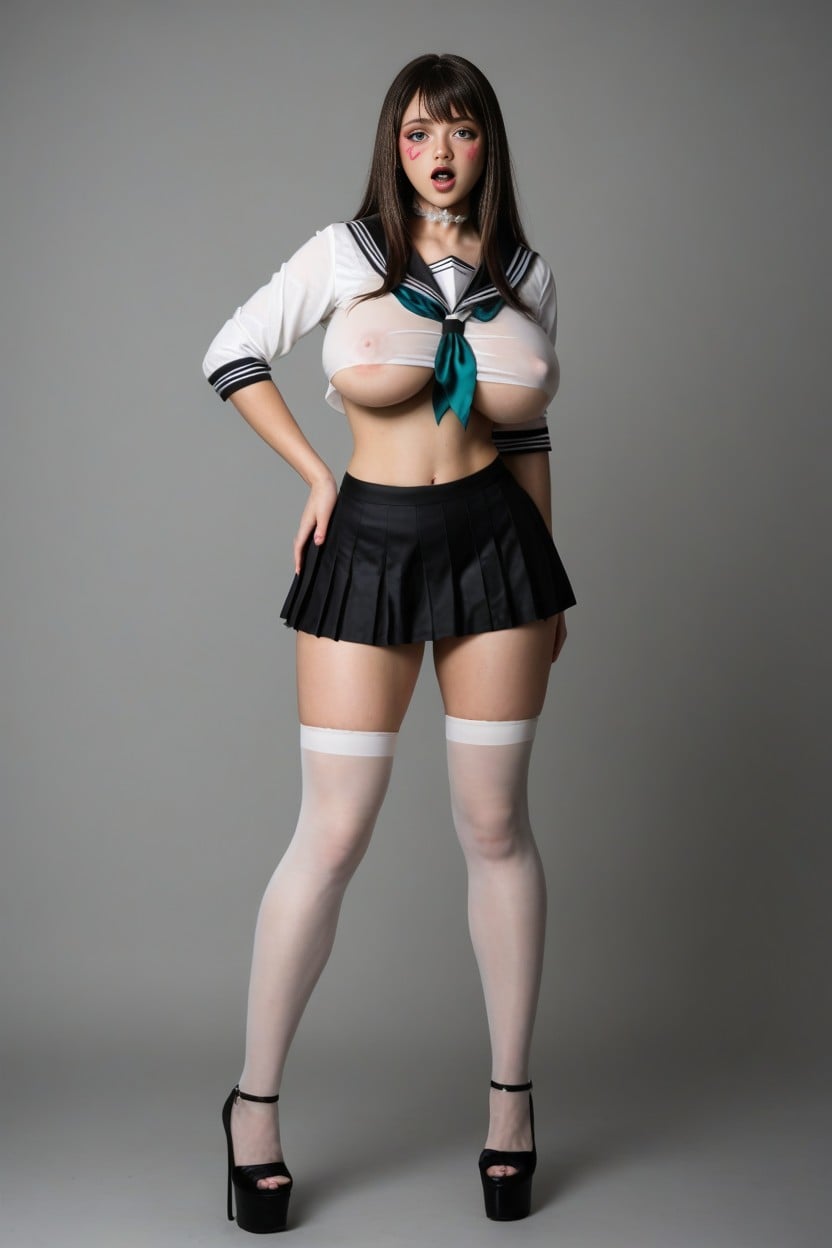 Full Body View, Two Side Up, Large Erect Nipples AI Porn