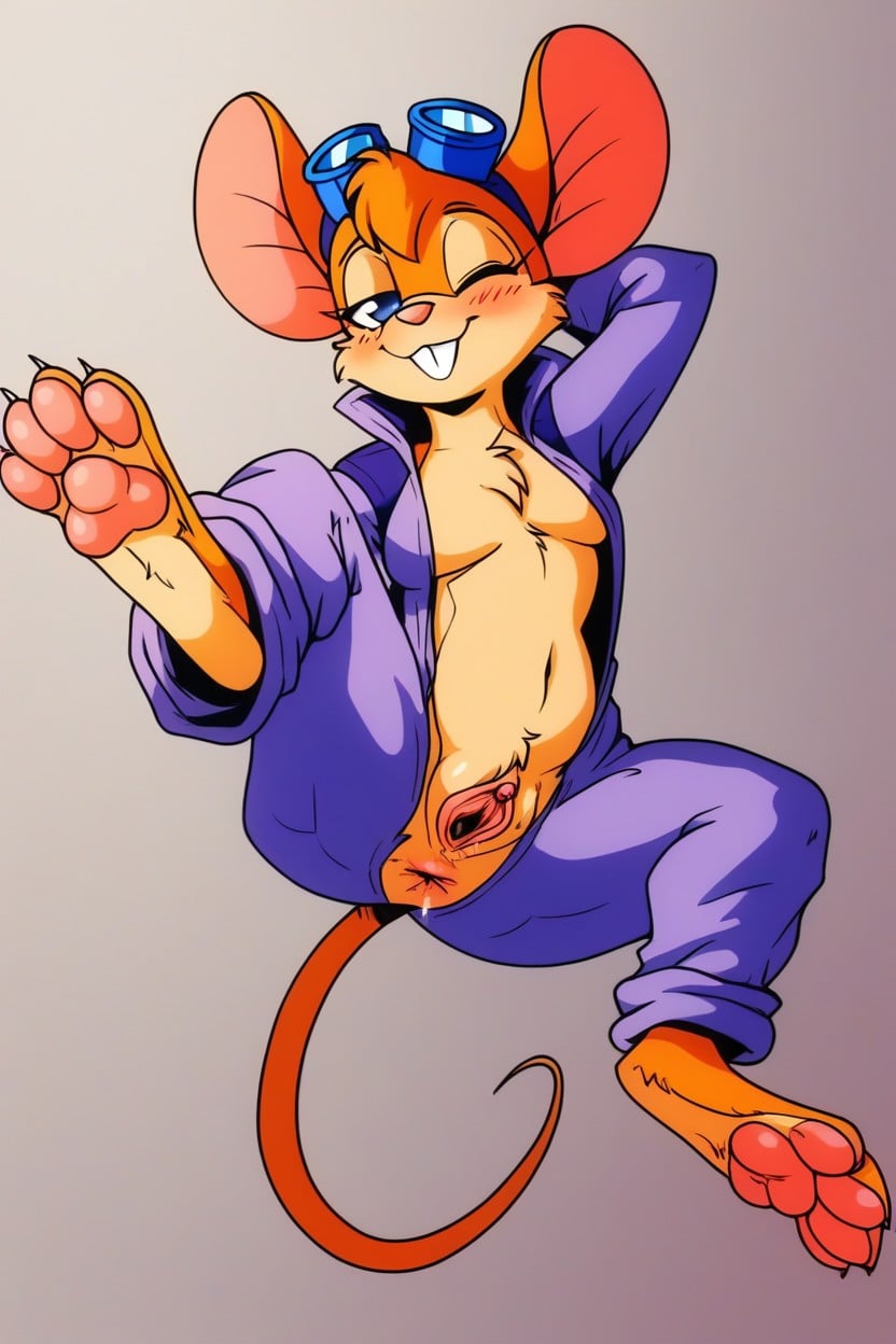 Gadget Hackwrench From Rescue Rangers, Open Jumpsuit, No Gravity Furry AI Porn