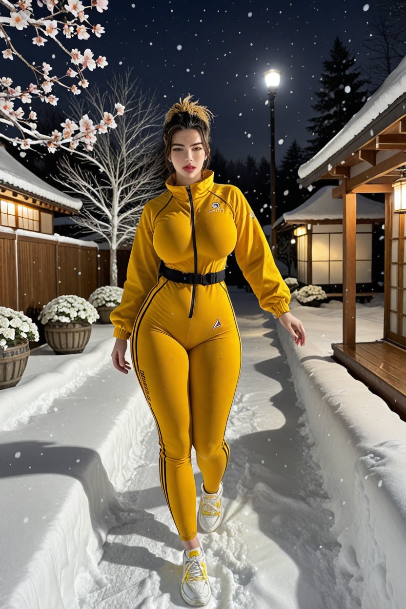 Extremely Sweaty, Bowl Hairstyle, Snowing AI Porn