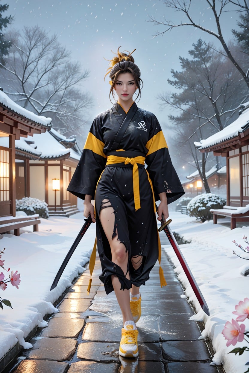 Looking At Viewer, Torn Clothes, Environment Is Snow Filled AI Porn