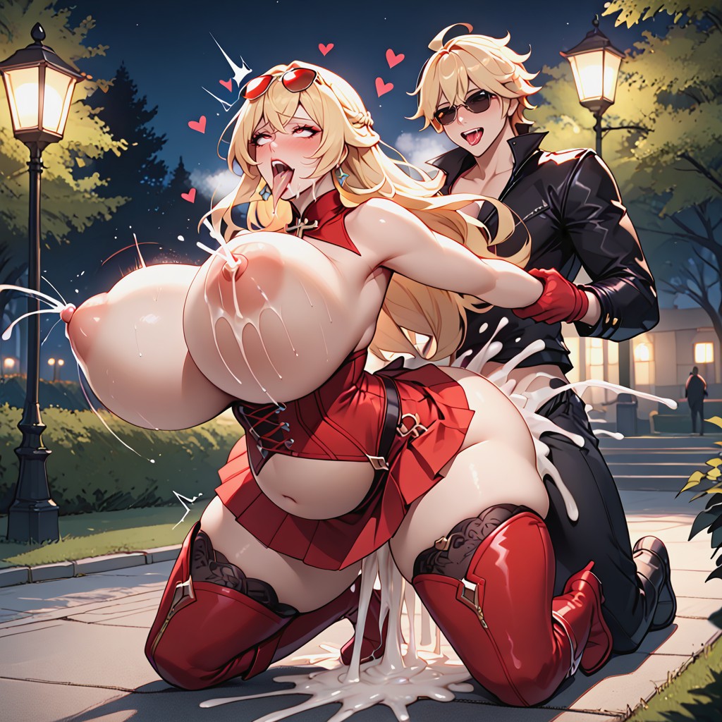 Blonde Hair, Extremely Bushy Pubic Hair, Extreme Lactation Hentai AI Porn