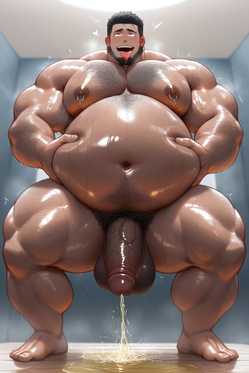 Hyper Belly, Hairy Body, Pelo Negro Porno gay IA
