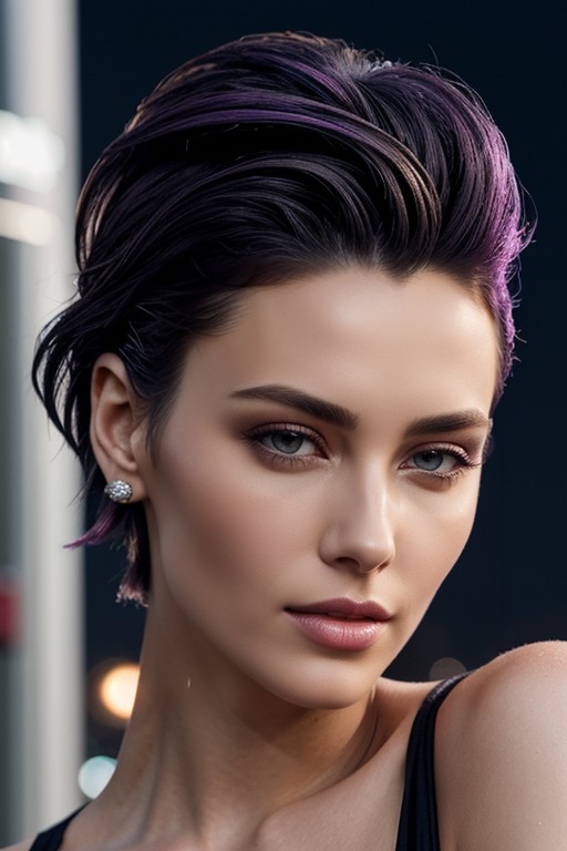 Sculptural Waves With Defined Piecey Separations Frame A Strong Square Face, Selene From Underworld, Pixie Cut AI Porn