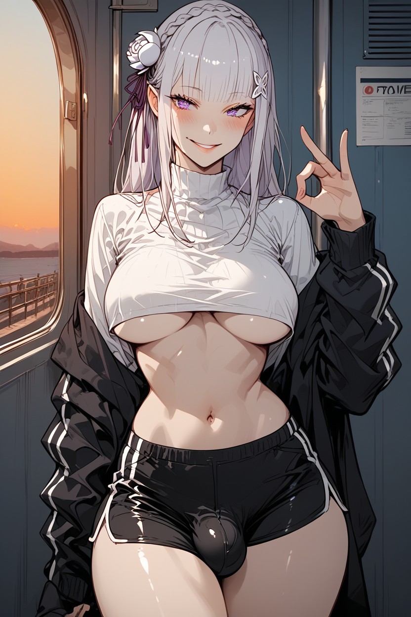Emilia From Re Zero, Train Handrails, Shushing Gesture Shemale AI Porn
