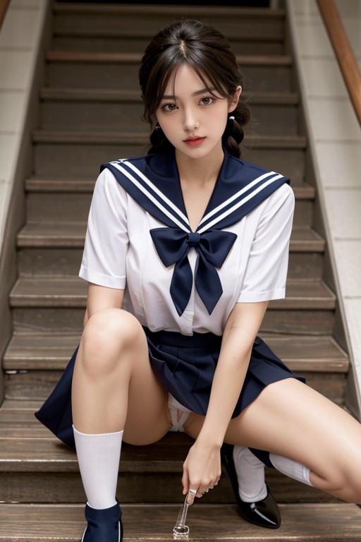Stairs, Detailed Pussy, Kneehighs Porno IA Asiatique