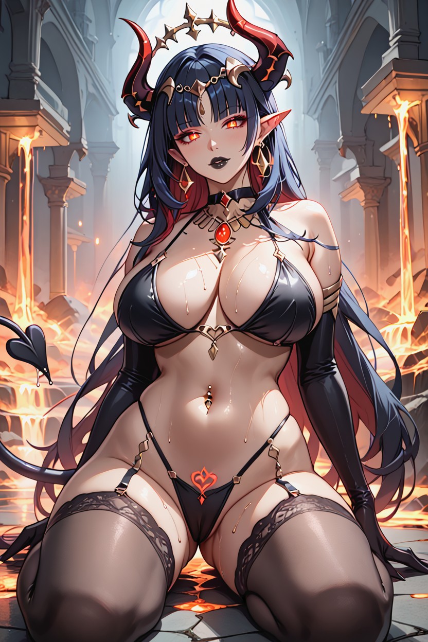 Thick Black Lips, Front View, Navel Piercing Hentai AI Porn