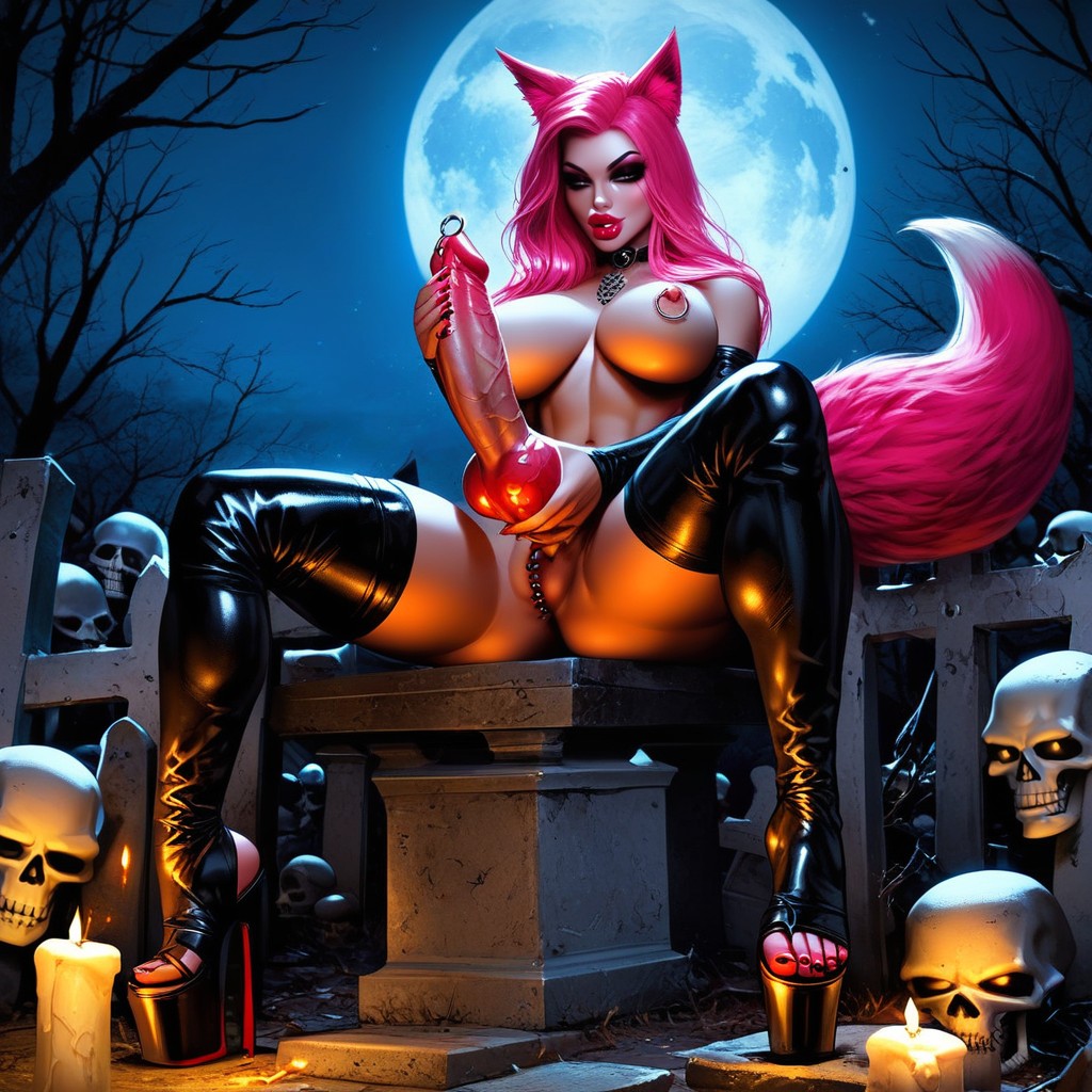 Dark Wallpaper, Pink Hair, Nipple Ring Piercing Shemale AI Porn