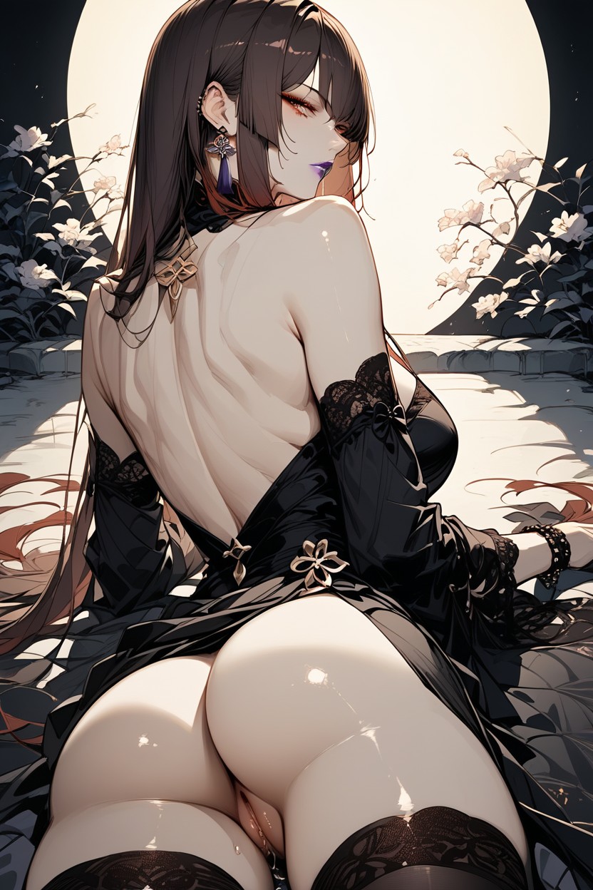 Hourglass Body, Gothic Bedroom, Natural Breasts Hentai AI Porn