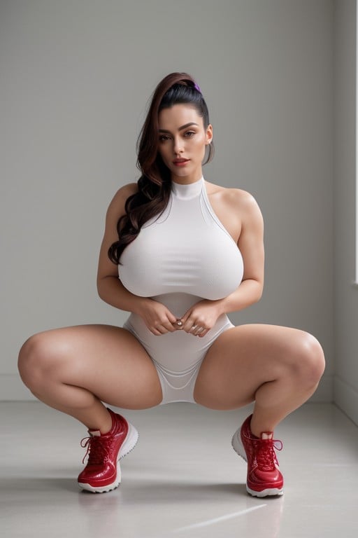 Squatting, Seamless Fit, Glossy Red Lacquer AI Porn
