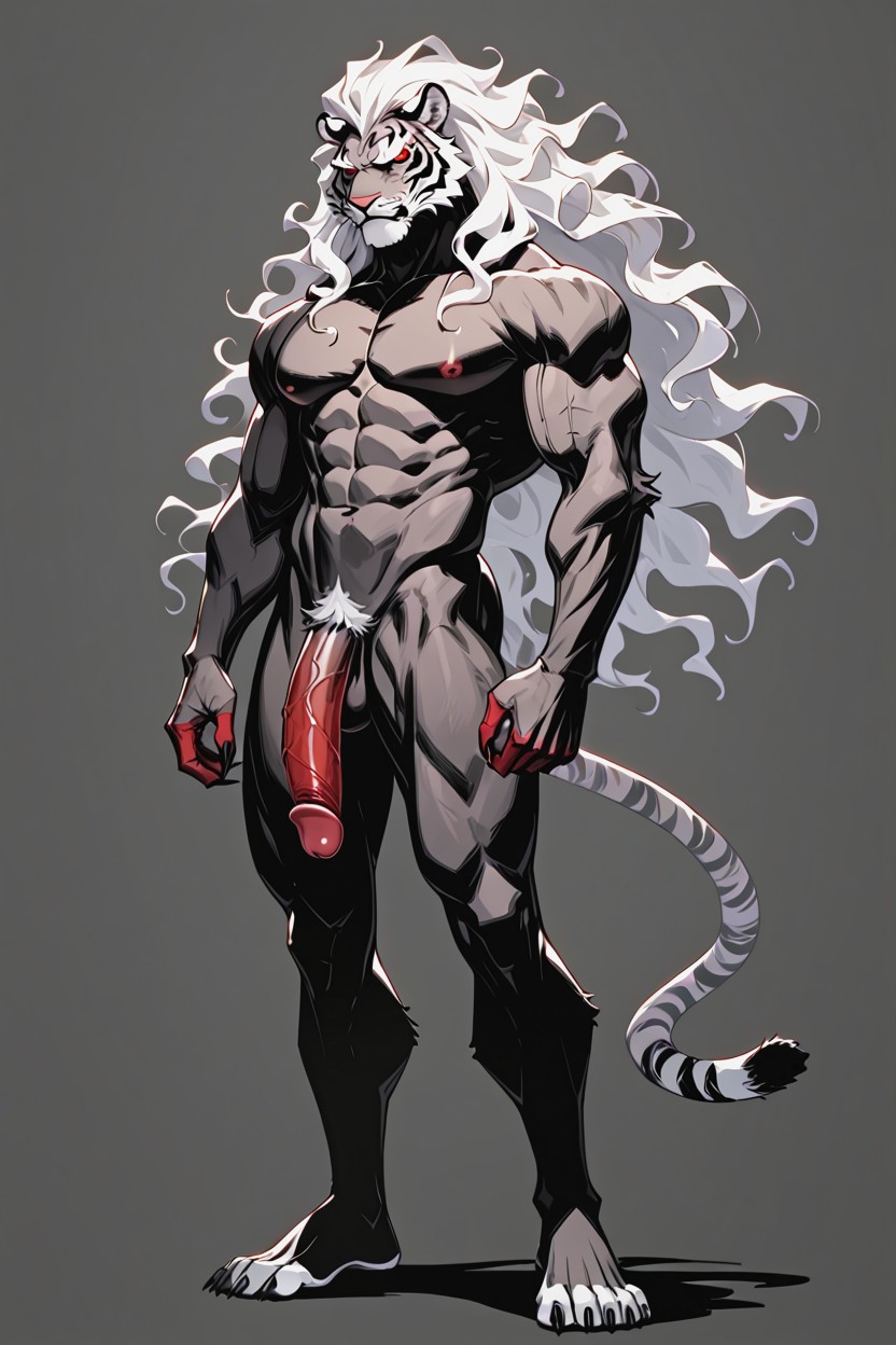 Imponente, Pelaje Negro, Ojos Rojos Furry IA