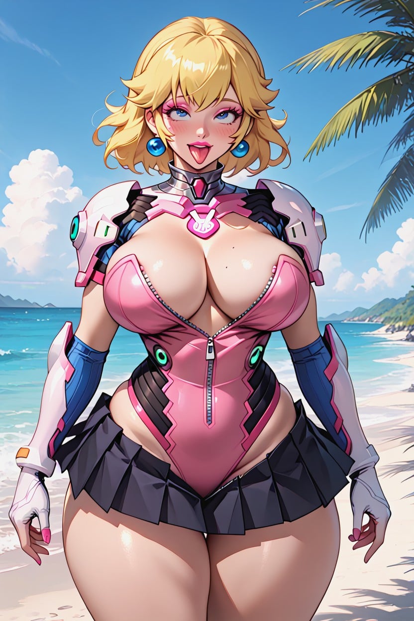 Very Short Hair, Perfect Figure Body Full Front View, Smiling Mouth Open Hentai AI Porn