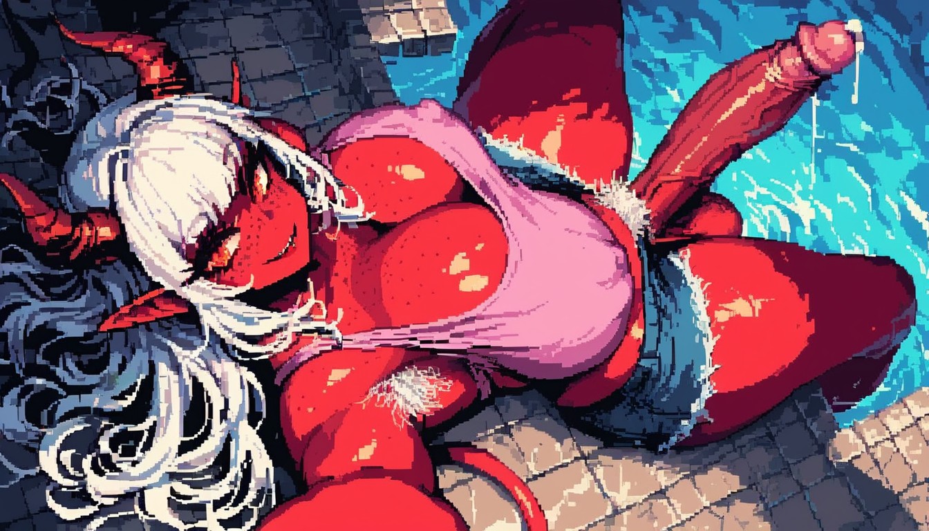 White Pubic Hair, Heavy Balls, Demon Shemale AI Porn