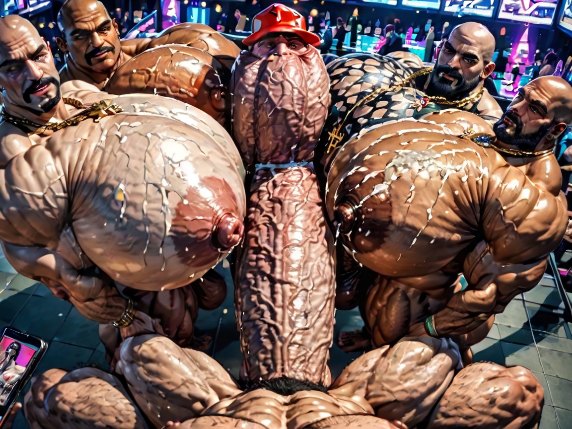 Sweaty, Rough Hyper Huge Cocks Everywhere On Him, Massive Muscles AI Gay Porn