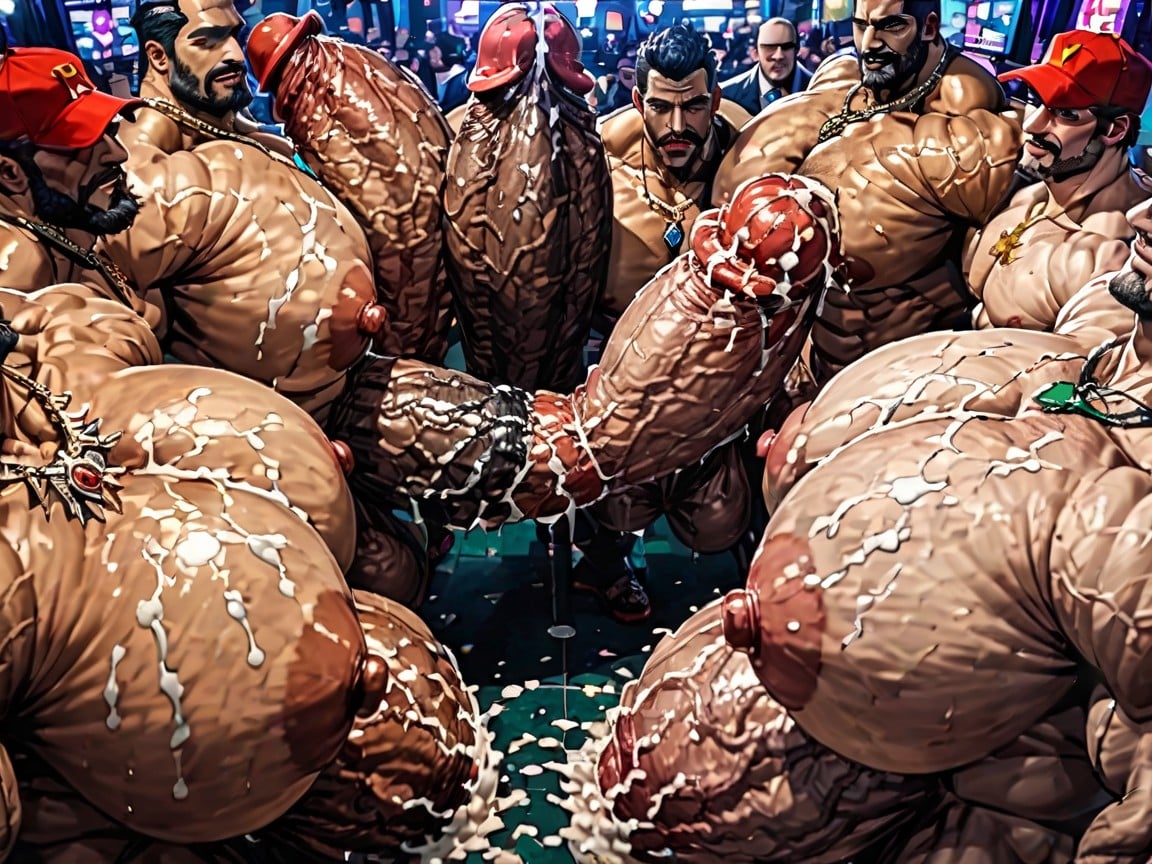 Verschwitzt, Hyper Bulky, Gay Gangbang KI Schwulenporno