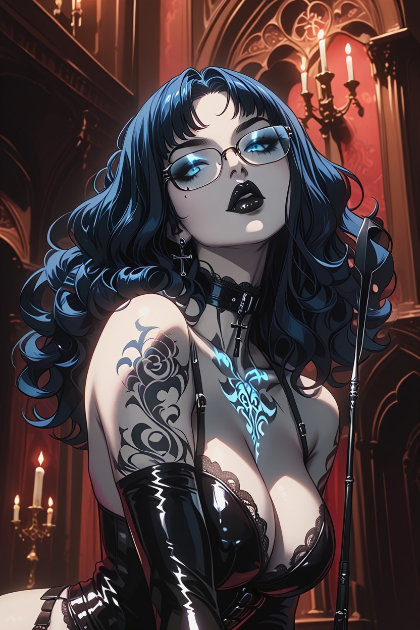 Ahegao, Candlelit Gothic Background, 18+ Hentai AI Porn