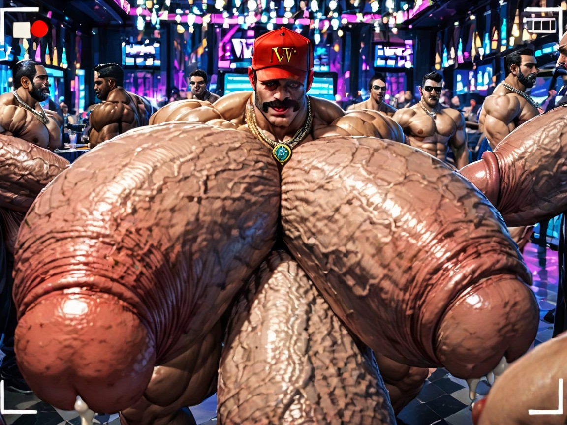 Sideburns, Huge Hyper Cocks Pushing Up Hyper Boobs, Cum Covering Face AI Gay Porn