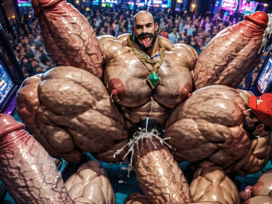 Massive Thick Bulky Hairy Muscles, Blowjob (3rd Person), Both Boobs Getting Sucked Hard AI Gay Porn