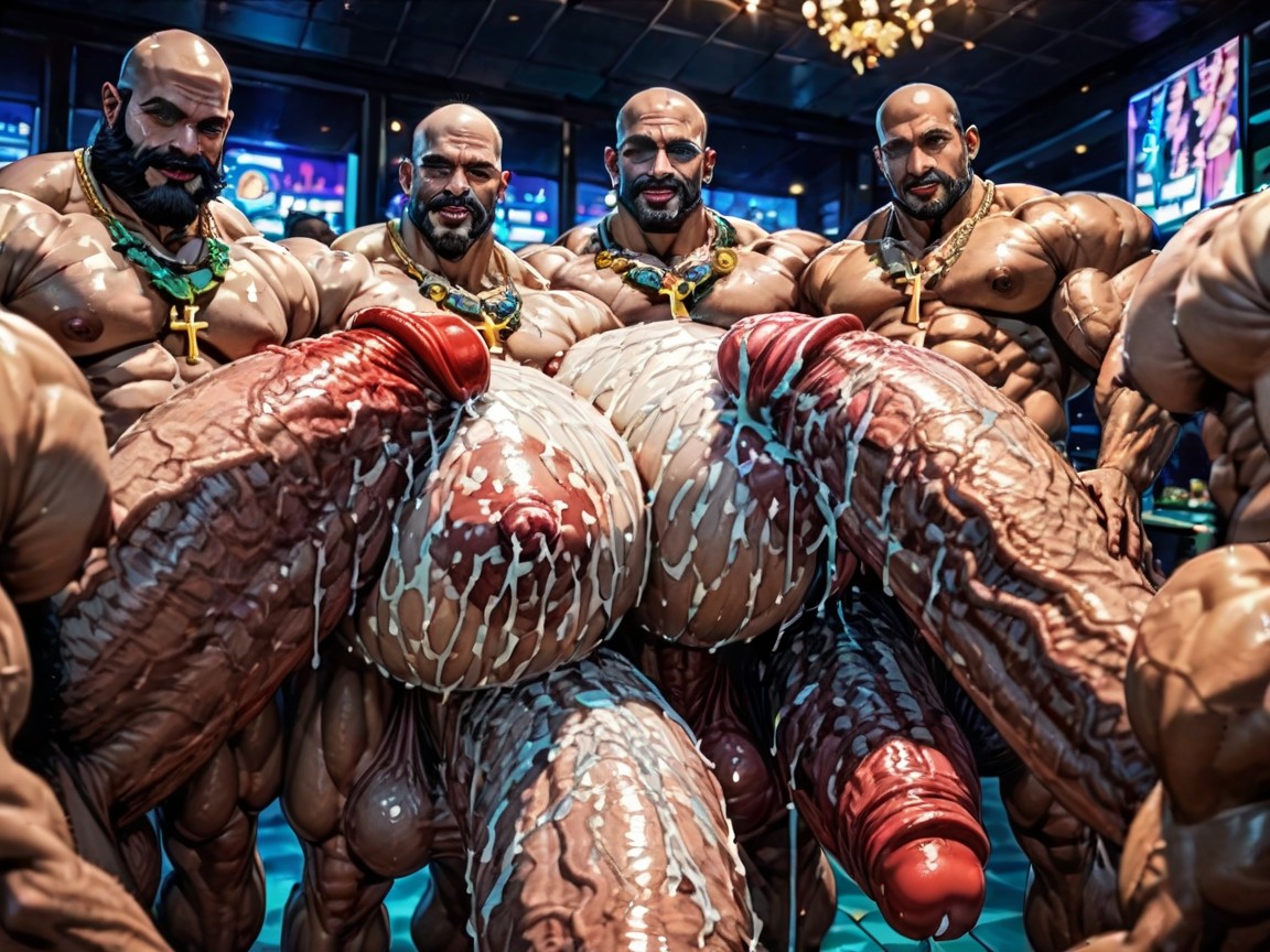 Tongue Out, Close Up, Hyper Bulky Tanned Skin AI Gay Porn