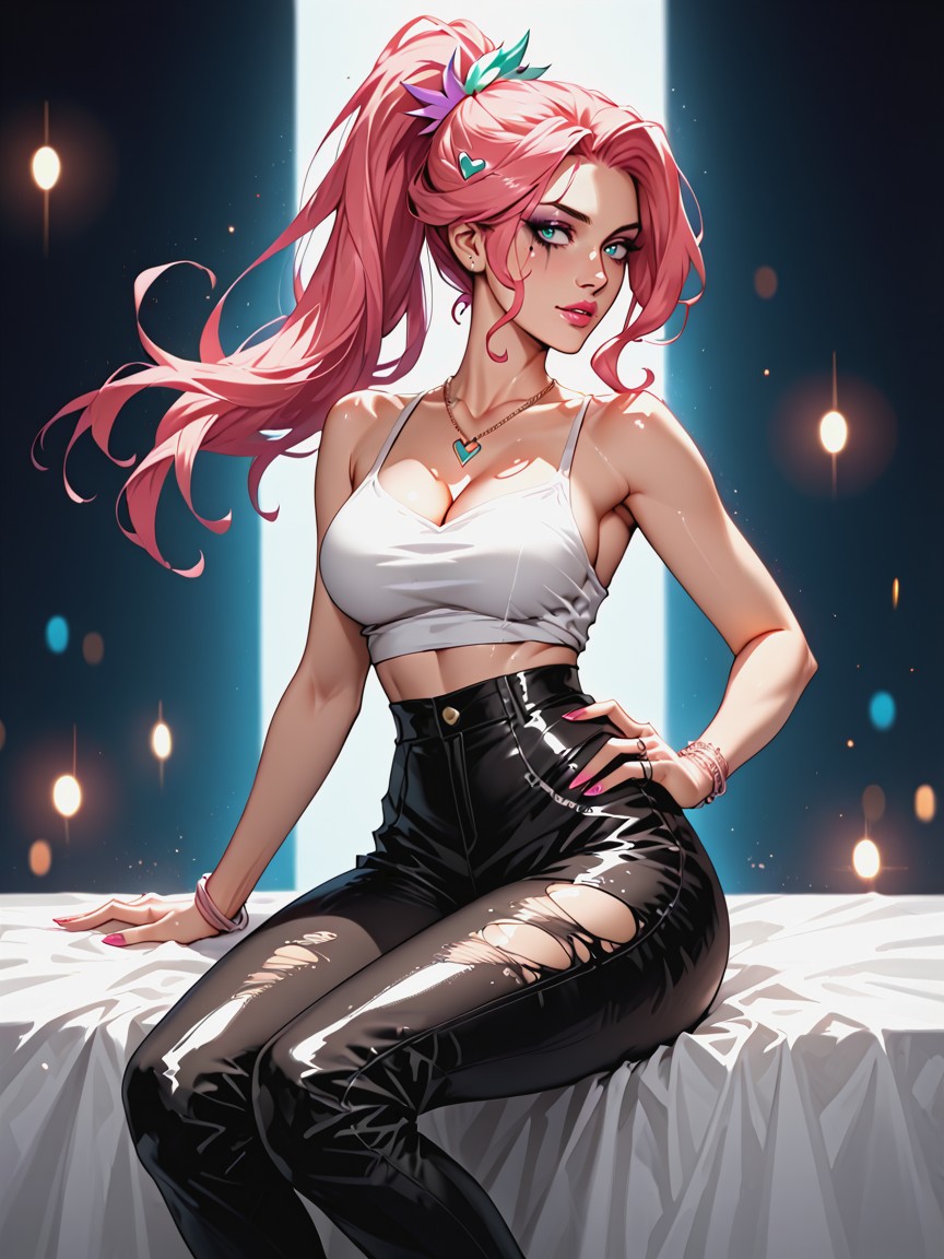 Ponytail, Thighs Out, Soft Makeup With Shimmer Hentai AI Porn