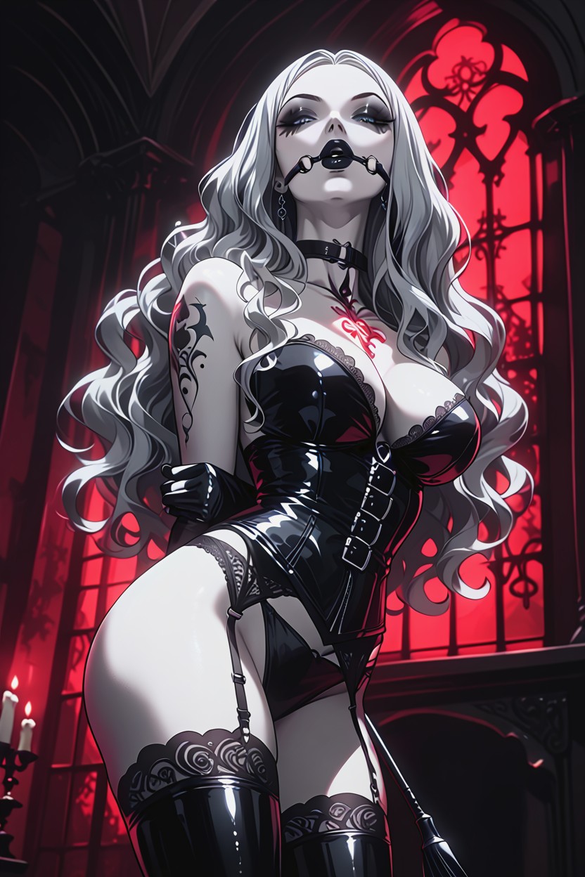 One Hand On Her Hip, Sheer Lace Garter Belt, Pale Skin Hentai AI Porn