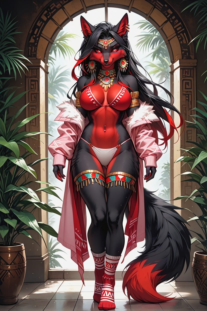 Large Fluffy Tail, Red Lower Face, Red Sclera ファーリーAIポルノ