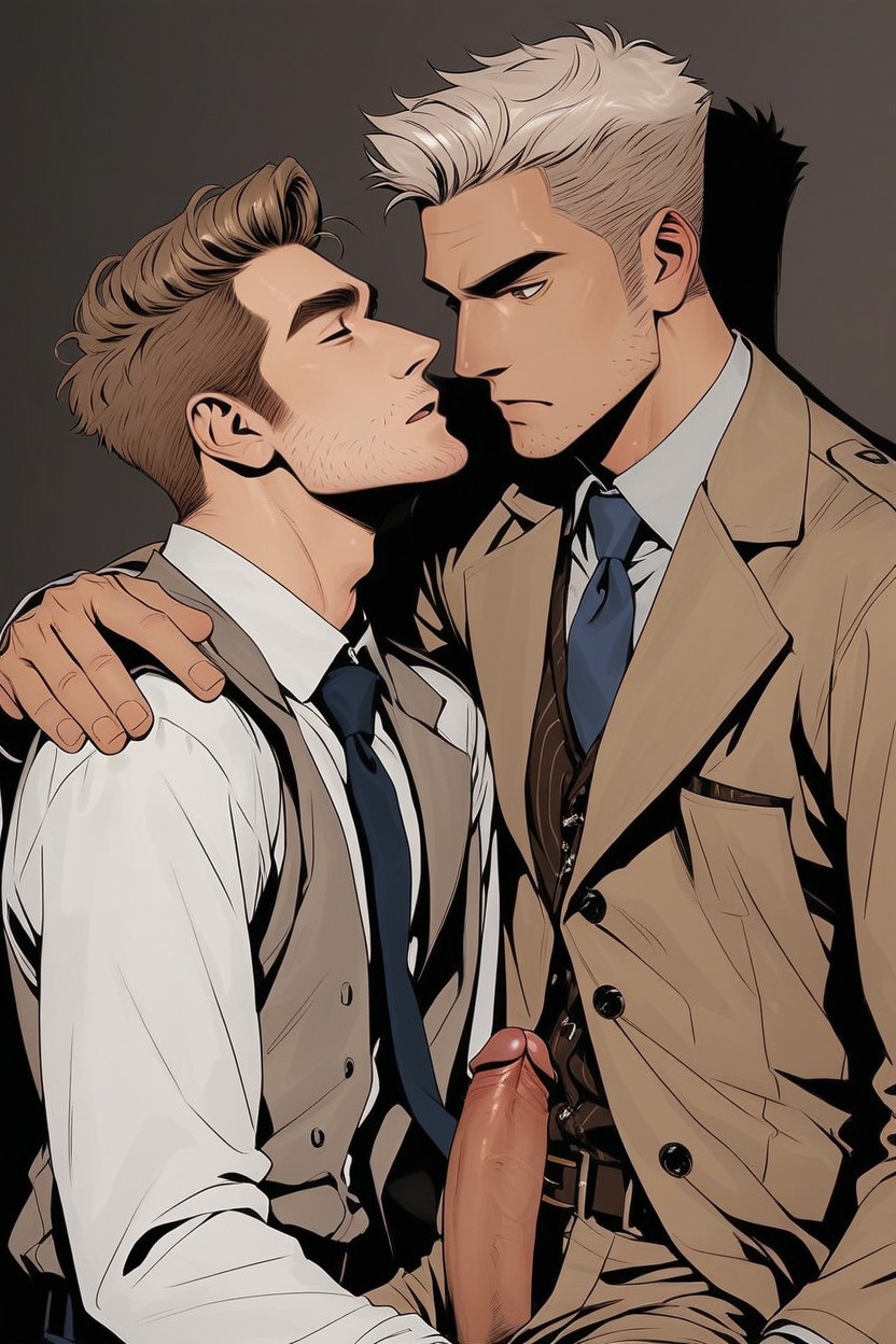 Navy Pants, White Shirt, Arms Resting AI Gay Porn