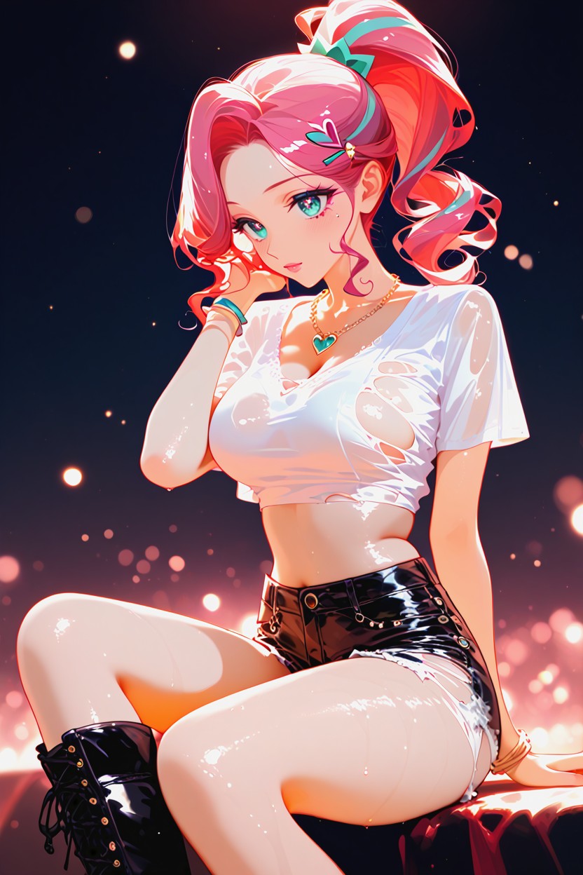 Ripped Shorts, Subtle Bokeh Lights, Film Grain Effect Hentai AI Porn