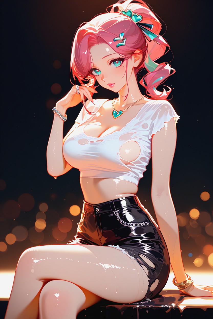 Leaning Back, Soaked Shirt, Subtle Bokeh Lights Hentai AI Porn