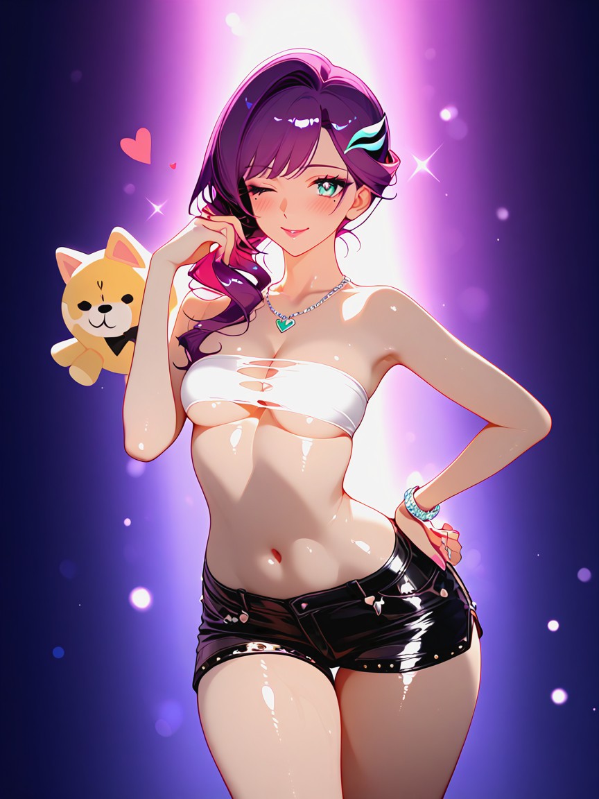 Soft Makeup With Shimmer, Detailed Torso, Thighs Out Hentai AI Porn