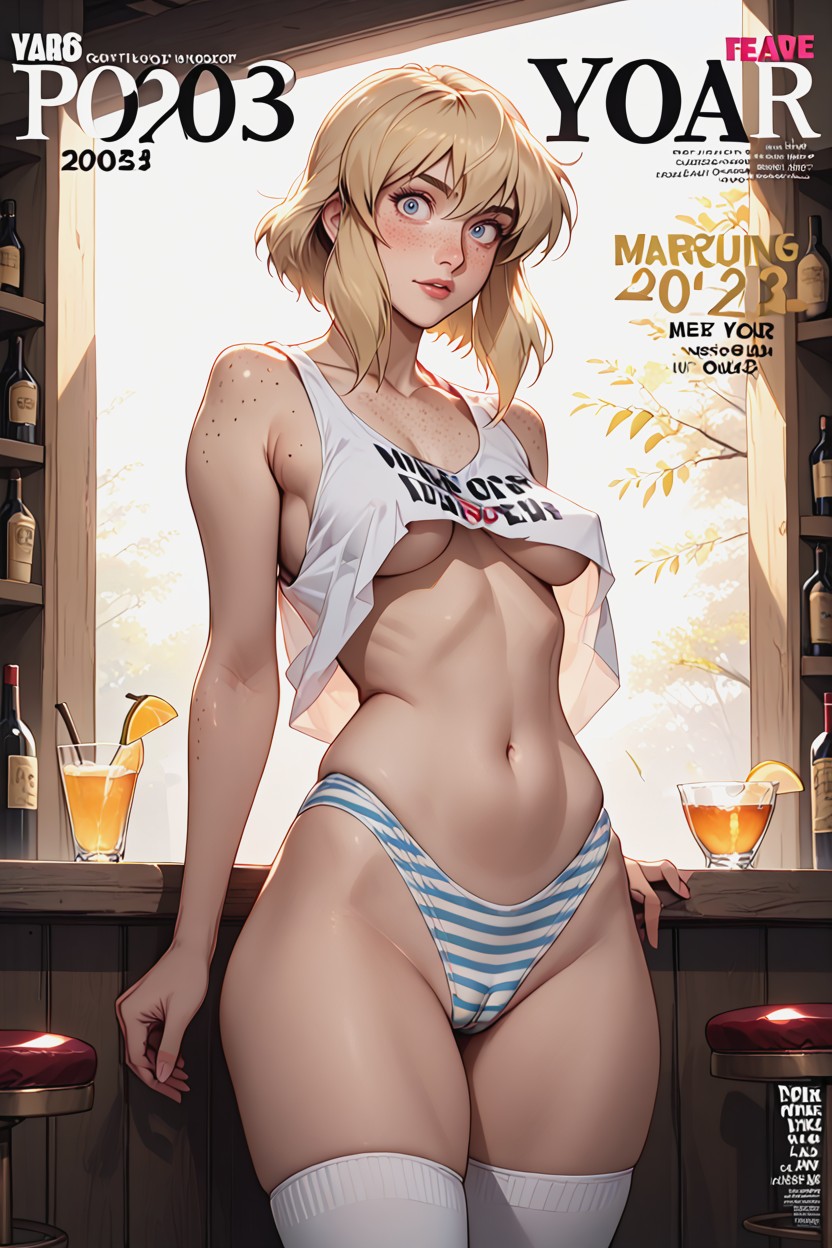 Englishs Title Text Everywhere, Thigh Gap, Magazine Cover AI Porn
