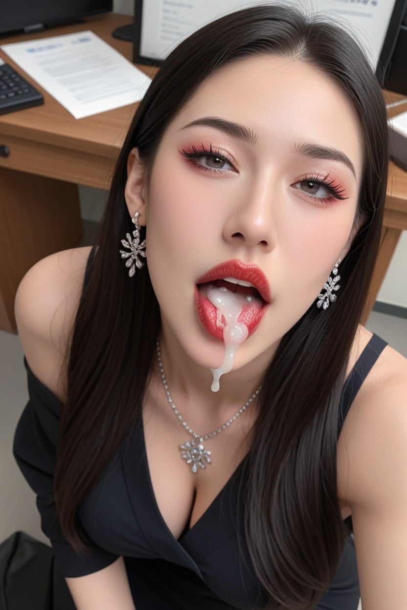 Cum Dripping From Mouth, Mouth Detailed, Tongue Out 아시아 AI 포르노