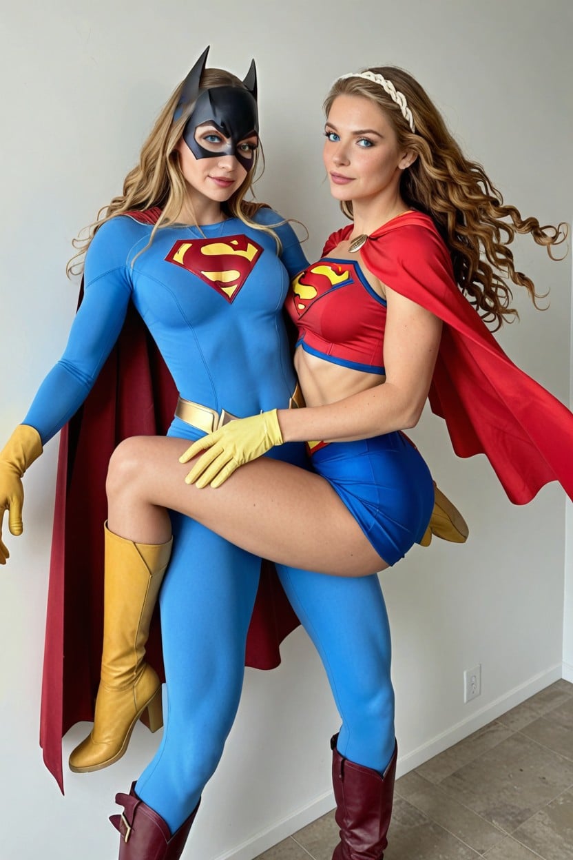 Supergirl Carrying Batgirl, Supergirl Red Cape, Supergirl Latina AI Porn