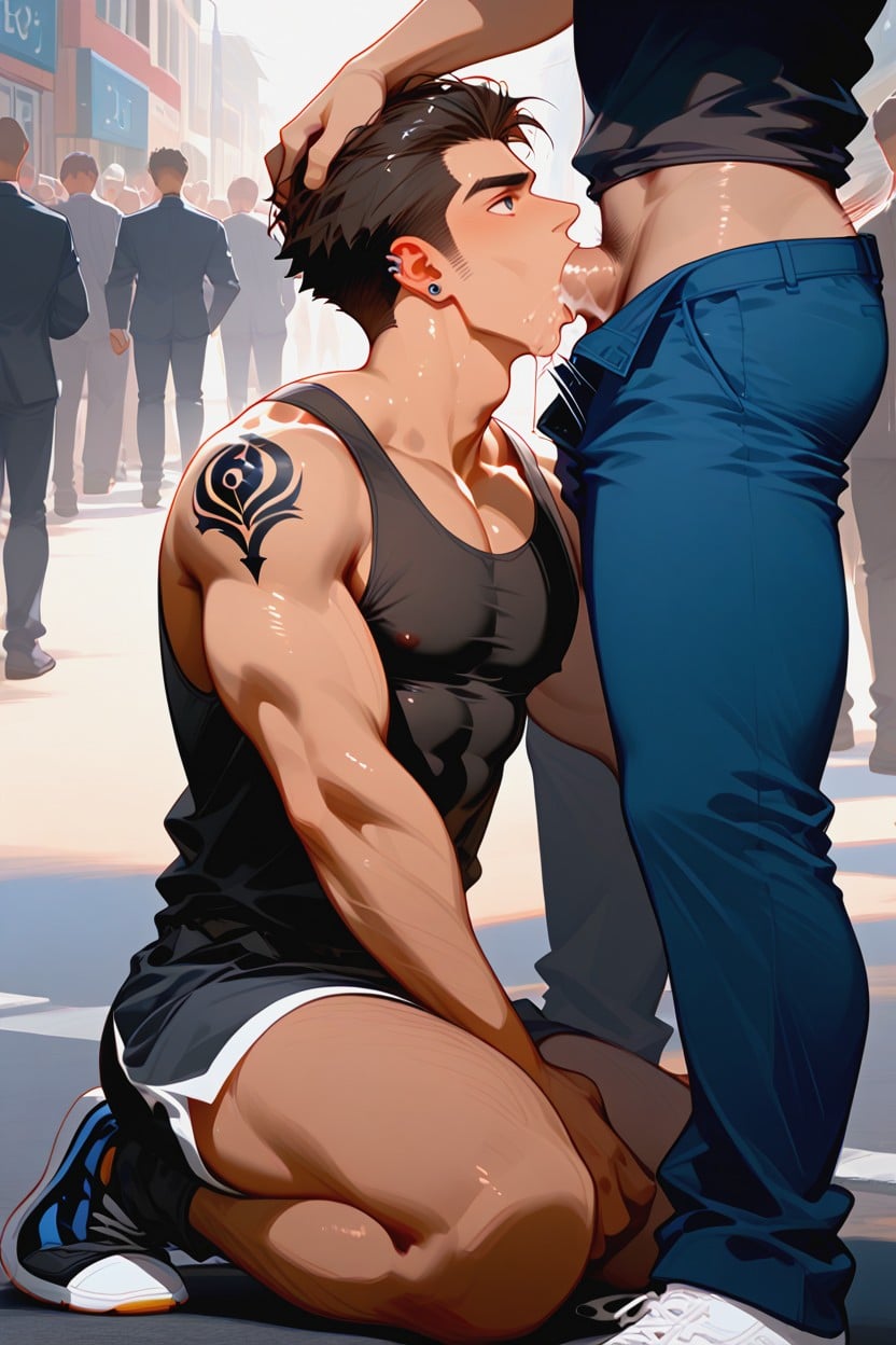 Motion Lines, Blowjob (3rd Person), Pants At Ankle AI Gay Porn