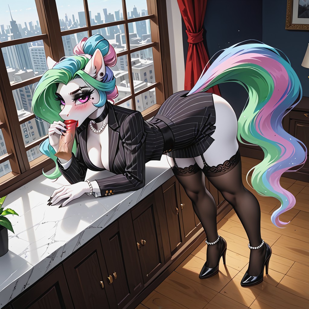 Black Pinstripe Blazer, High Angle, Bangs Hair AI獸人黃片