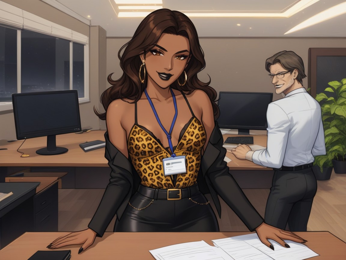 Hips Wider Than Shoulders, High Waisted Black Pencil Skirt With Side Slit, Wide Round Hips Latina AI Porn
