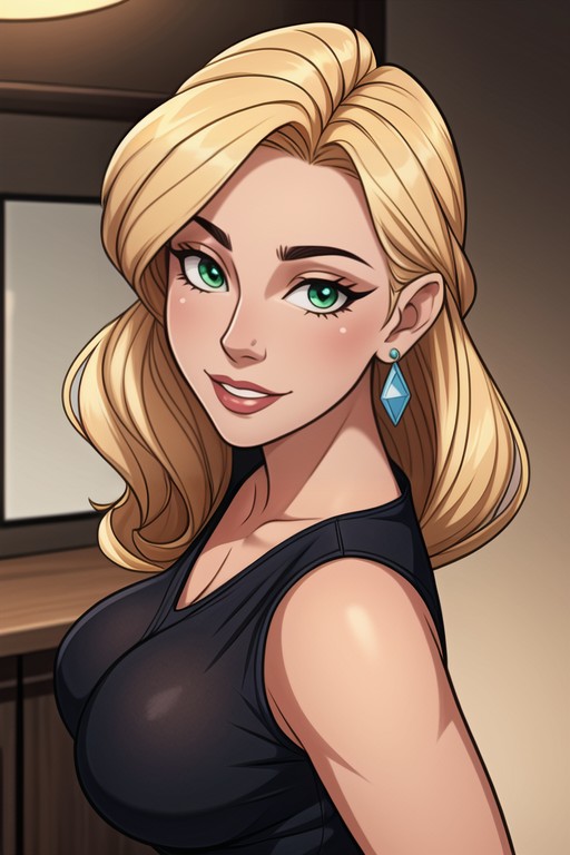 Blouse Or Business-style Top She Has A Curvaceous, Hair, Dark-black Hentai AI Porn