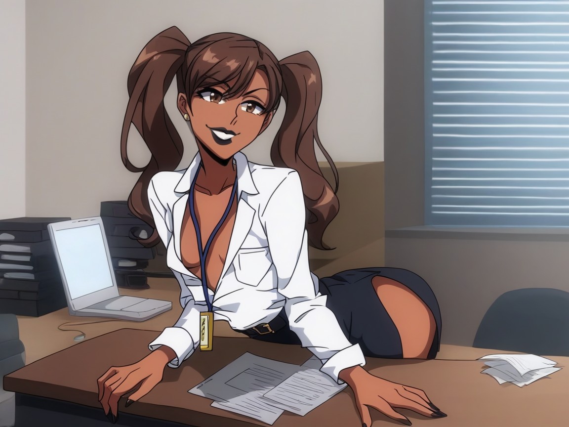 Sharp Brown Eyes, Gapped Thighs, Leopard Belt Hentai AI Porn