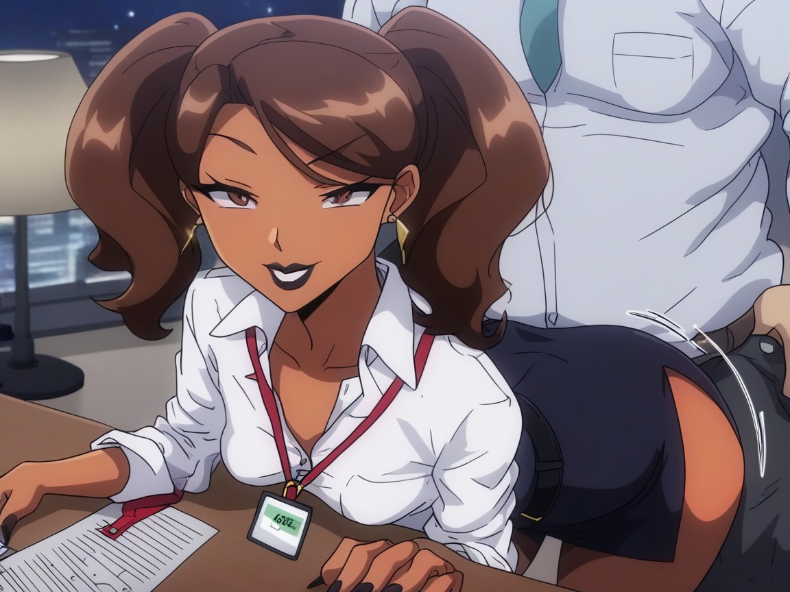 High Waisted Black Pencil Skirt With Side Slit, Closed Laptop, Bounce Lines Hentai AI Porn