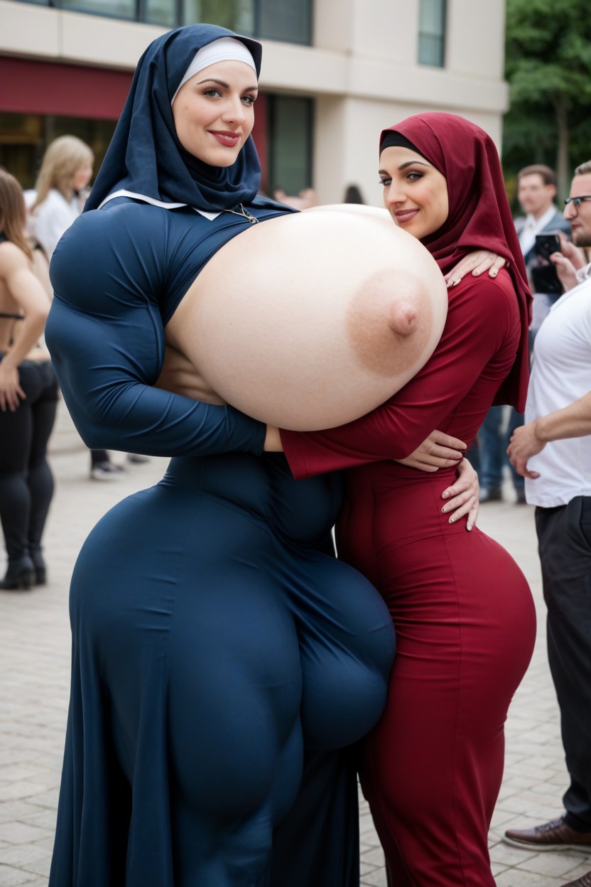 Extremely Muscular, Gigantic Balls, Many People Around Shemale AI Porn