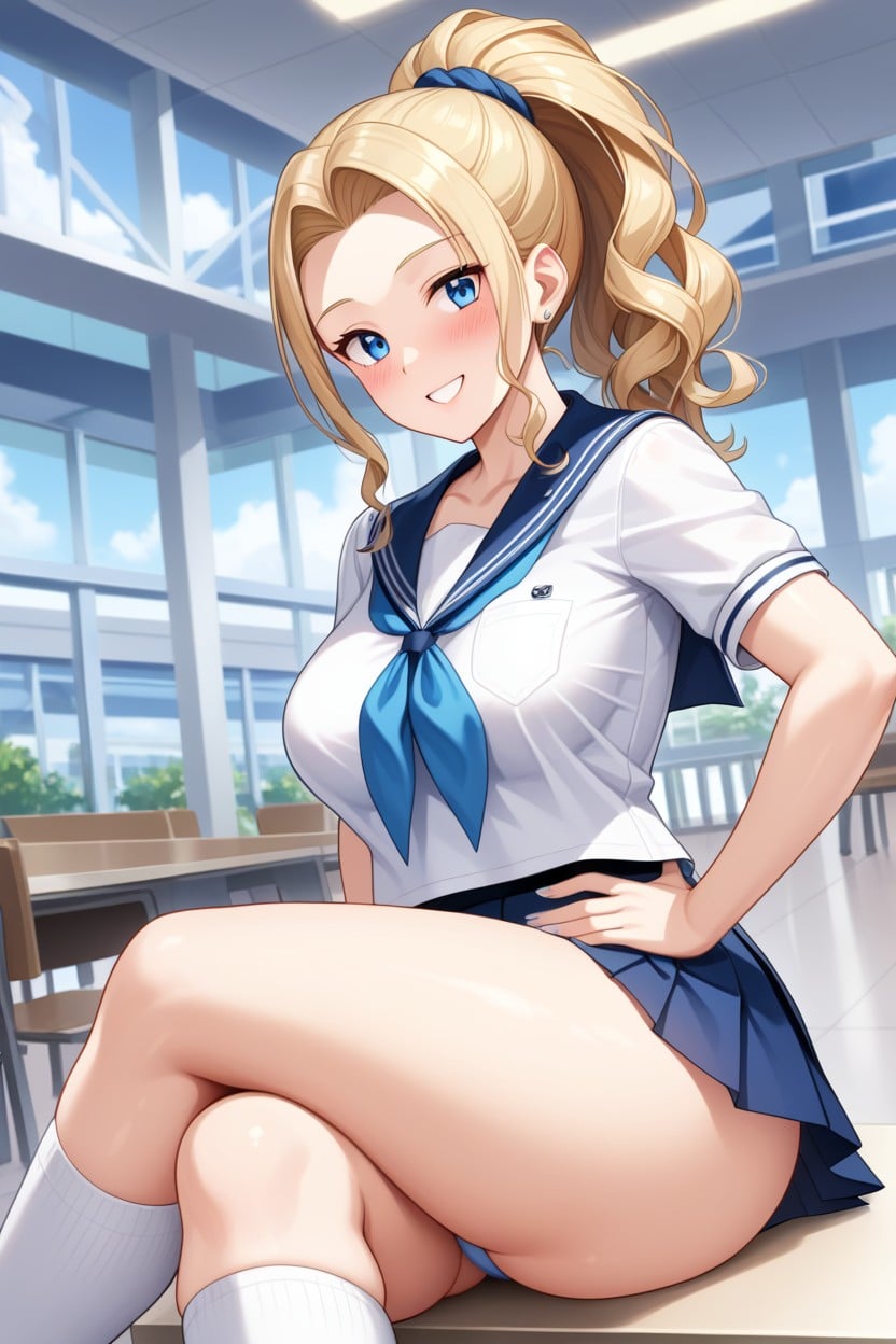 Hand Heart Signs, 20+, Blue Pleated Skirt Hentai IA